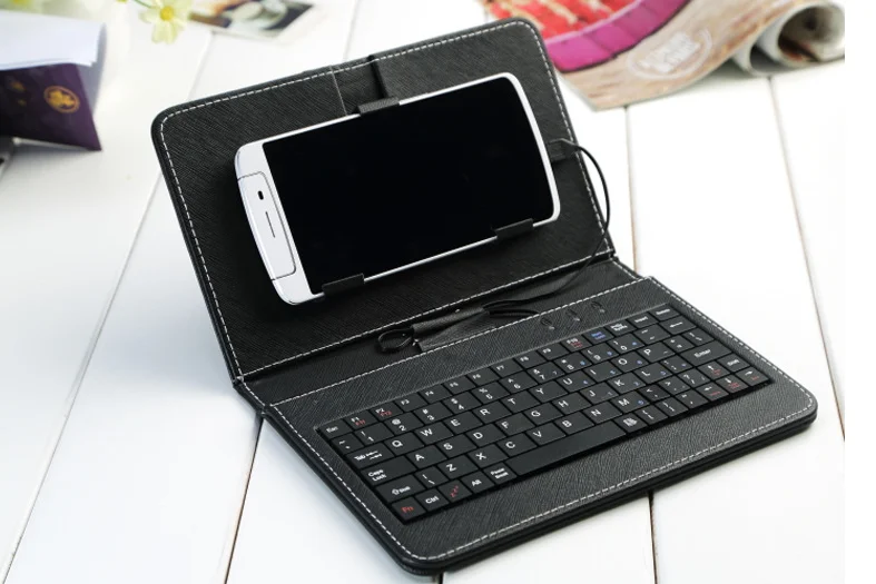
multi color PU leather 5 inch folding smartphone case wired smartphone keyboard case 