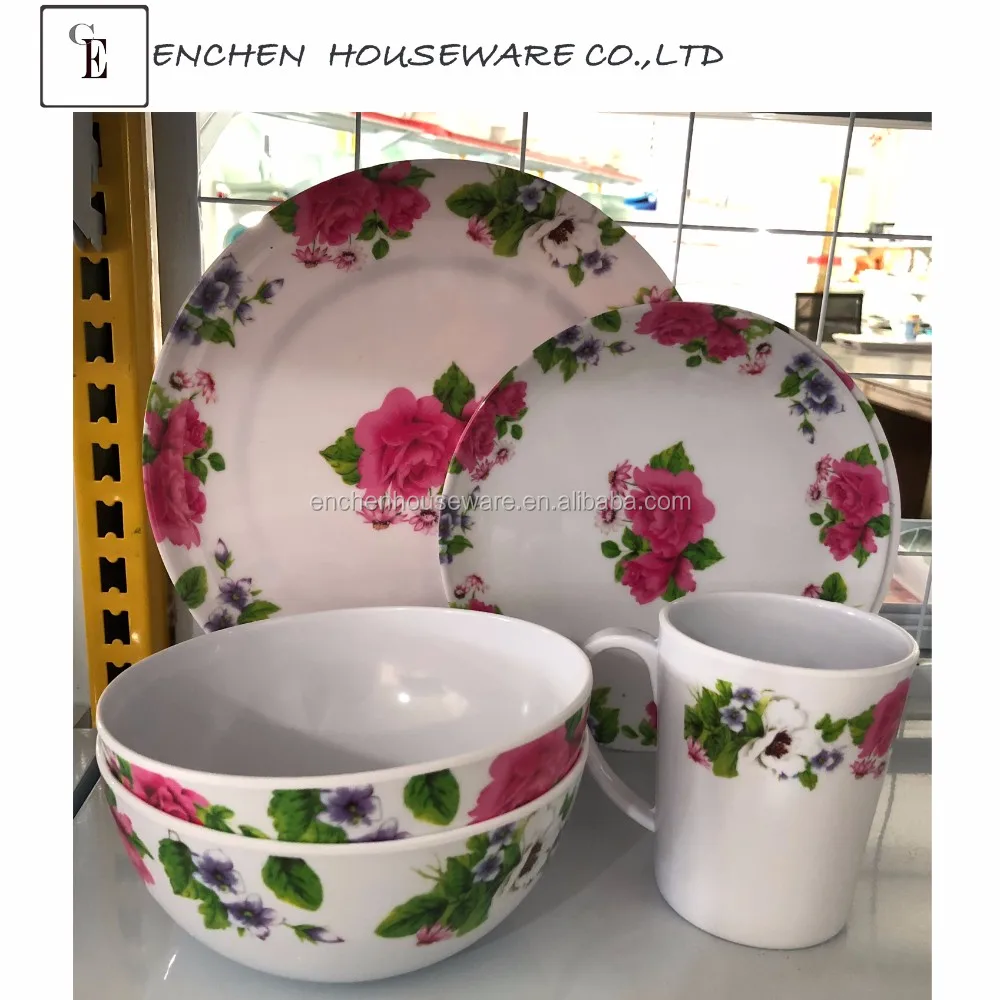 Новый дизайн Китай Различные элегантные столовые сервизы Цветочная посуда меламиновые наборы для ужина