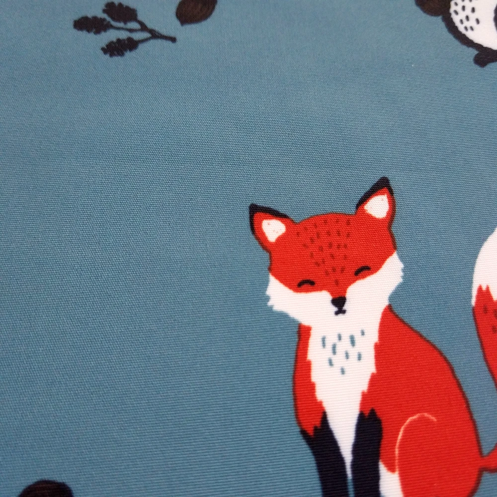 100% Polyester taslan printed fabric with milky white coating for kids clothing fox print