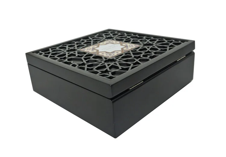 Custom new design laser cut wooden gift boxes for ramadan festival, engraved wooden dates box
