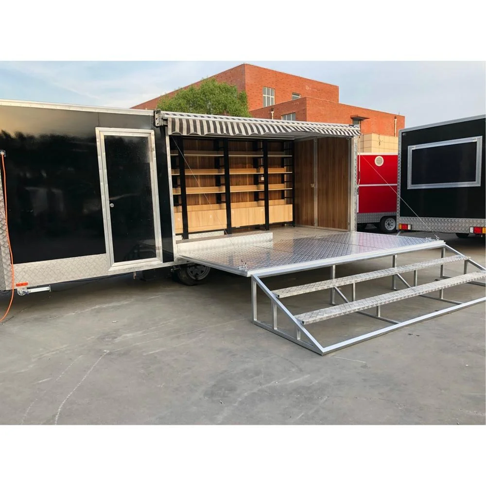 New design Mobile aluminum shop trailer with folding out door