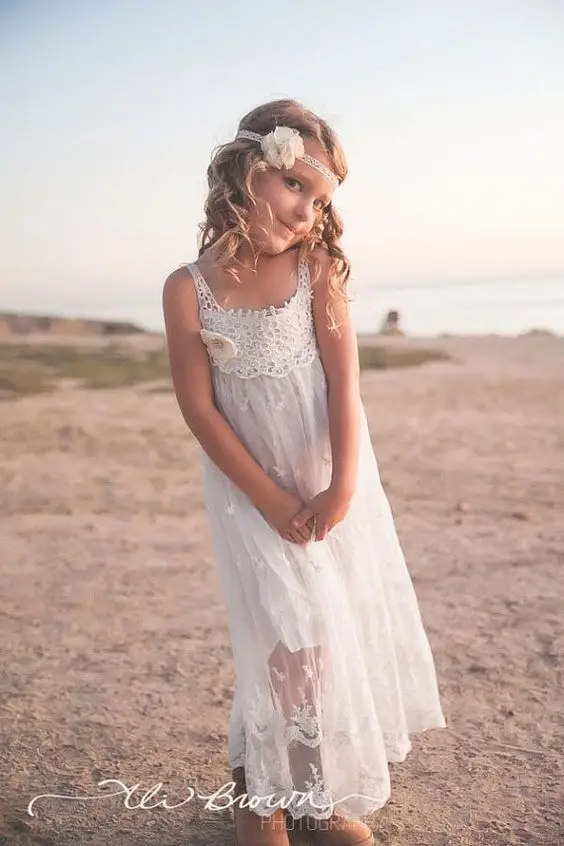 Casual Flower Girl font b Dresses b font For Wedding Spaghetti Strap Floor Length Boho Beach