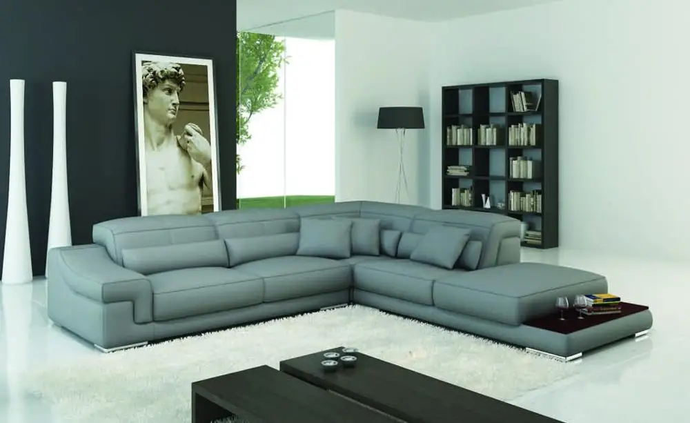 canada hot sale model design leather sectional sofa set L shape sectional corner sofa living room furniture with coffee table