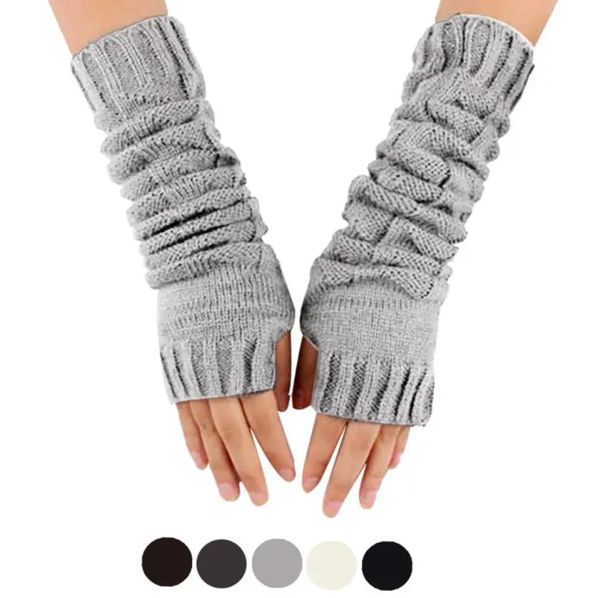 Women's Winter Knitting Mittens Women Fingerless Arm