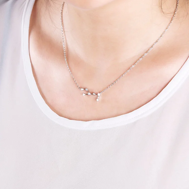 Horoscope Zodiac Symbol Necklace 925 Sterling Silver Pendant Jewelry for Girls