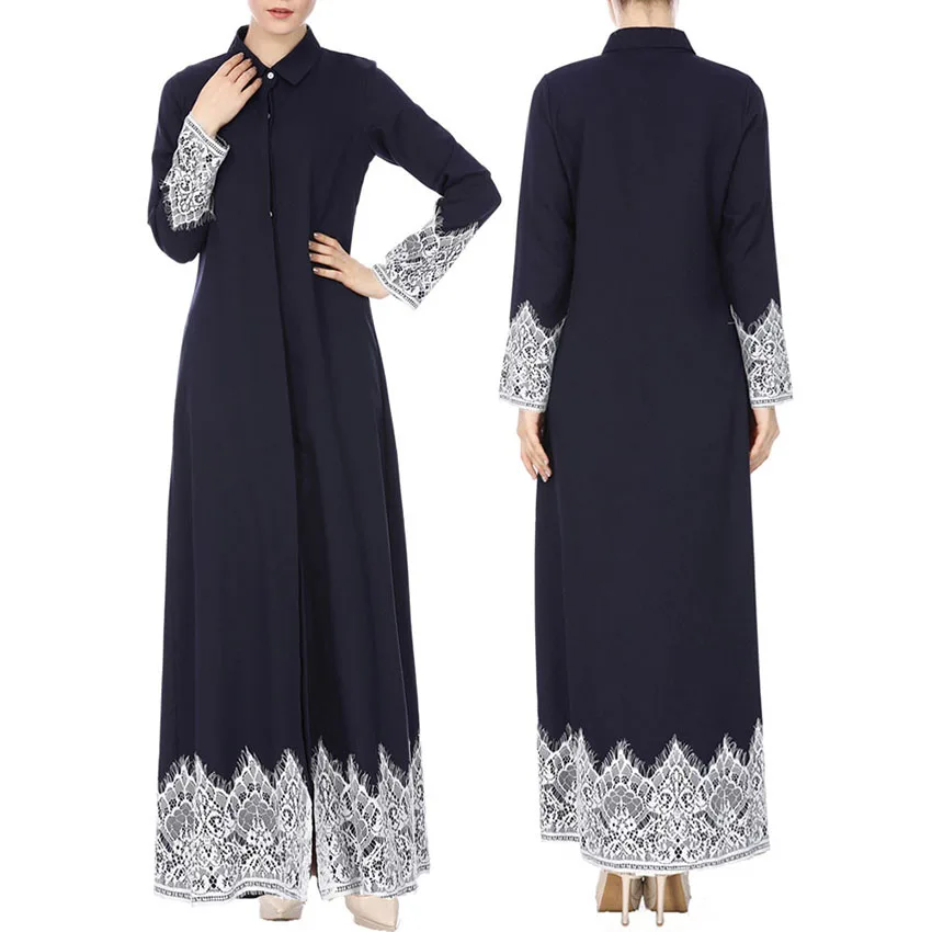 
Abaya Muslim Maxi Kaftan Kimono Kaftan dubai Islamic clothing abayas for women Muslim Women Lace Trimmed Front 