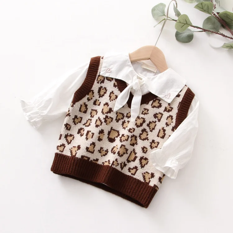 
China Wholesaler Toddler Knitwear Pattern Baby Leopard Print Knit Vest 