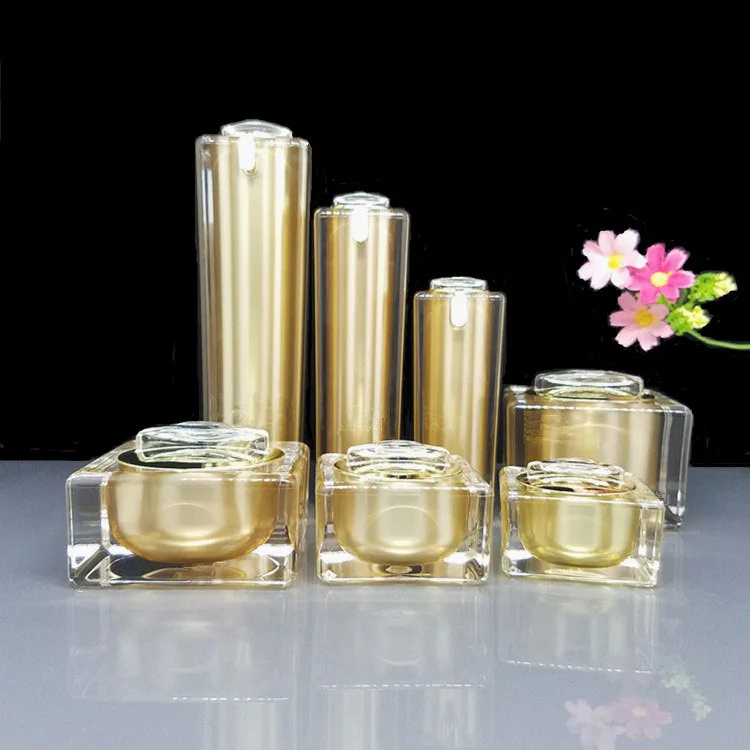 Оптовая продажа, крем для ухода за кожей лица, косметика с двойными стенками, Золотая банка и лосьон/сывороточная бутылка