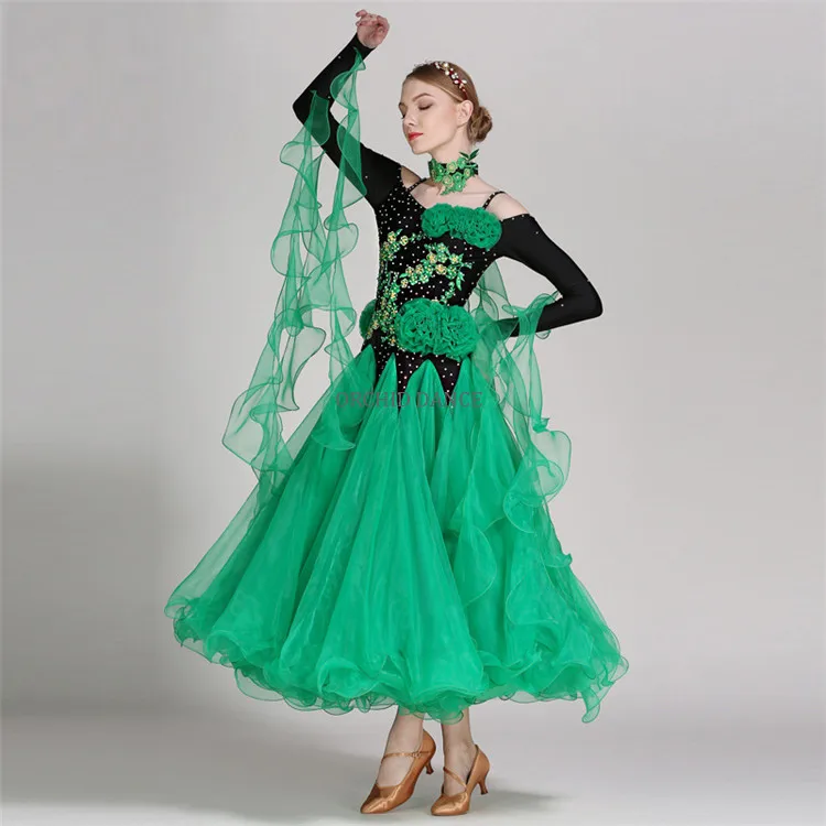 Women Girls Internation Standard Long Sleeve Competition Ballroom Dress