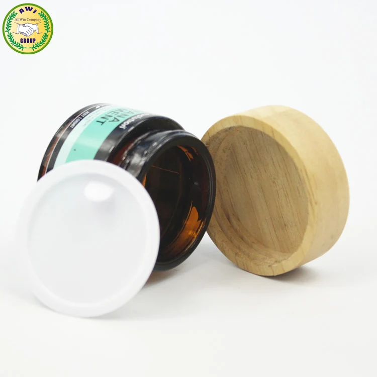 cosmetic packaging wood amber wooden lid glass jar frosted black glass jars with bamboo lid