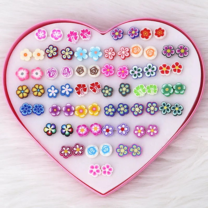 36pairs/box packing Wholesale Plastic Inlay Diamond Button Flowers Mix Stud Earrings Trendy Style Jewelry Accessories Wholesale