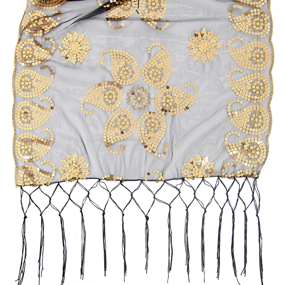 
OEM custom printed lace embroidery wedding sequin shawl scarf women 