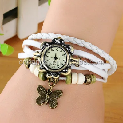 Women Casual Vintage Multilayer Butterfly Faux Leather Bracelet Wrist Watch Ladies Female Clock Montre Femme Relogio Hot