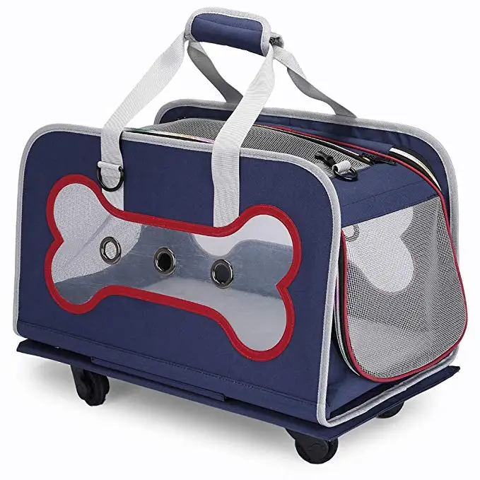 Dog Rolling Carrier Trolley with Wheels Telescopic Handle Collapsible Breathable Pet Travel Luggage Bag for Dogs Cats