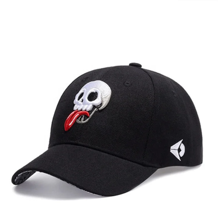 
Factory Wholesale Custom Embroidery Bend Down Baseball Hat With Skull Pattern 