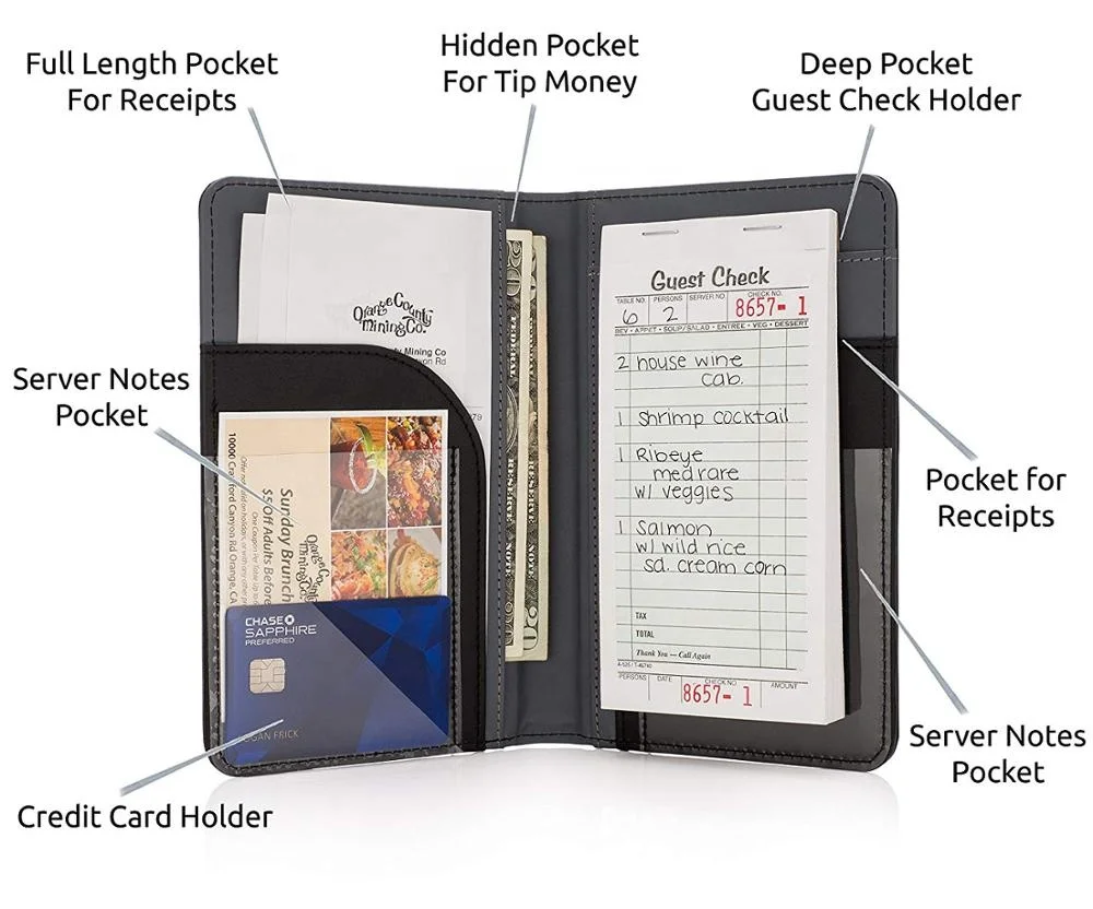 High Quality Popular PU Leather Server Book And Waiter Book Organizer Holds Guest Checks And Server Pads for Waiters