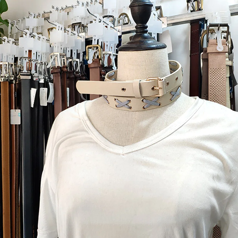 
New fashion PU leather braided new woman belt woven braided belt ceinture femme white beige lady girl belt China 