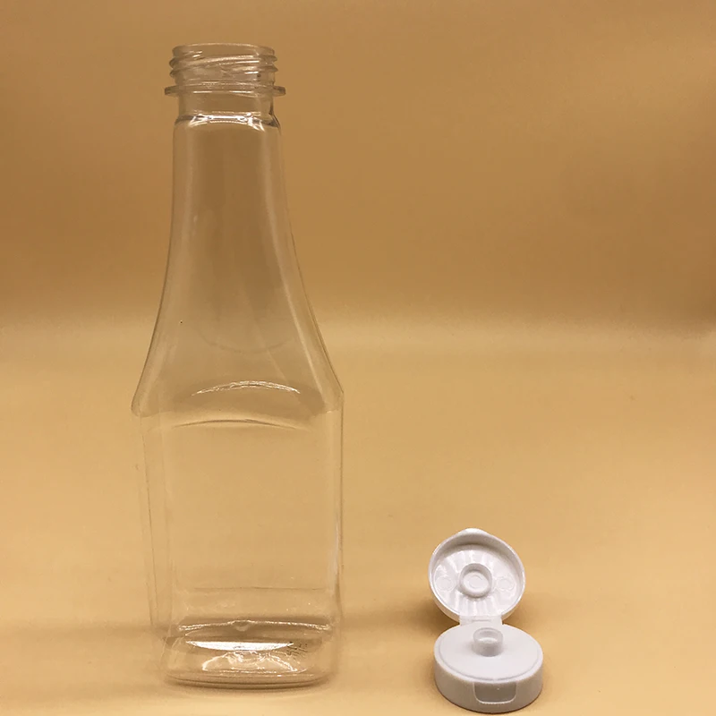Customize 300ml transparent Pet Soy Sauce bottle For the kitchen with flip cap