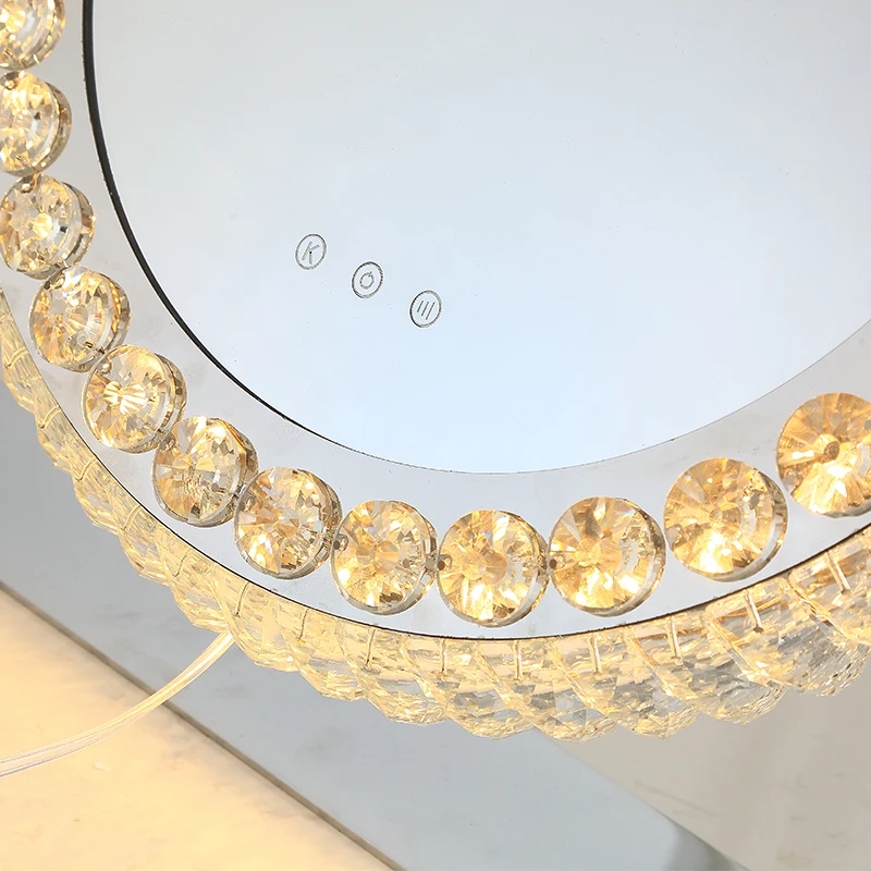 New Technology LED Vanity Mirror Glass Crystal Mirror Oval Cosmetics Hollywood Crystal Mirror