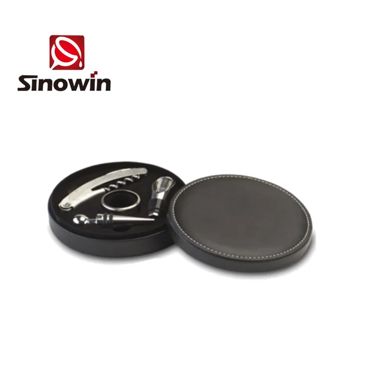 Лидер продаж на Amazon премиум круглая кожаная коробка набор для открывания вина подарок день рождения