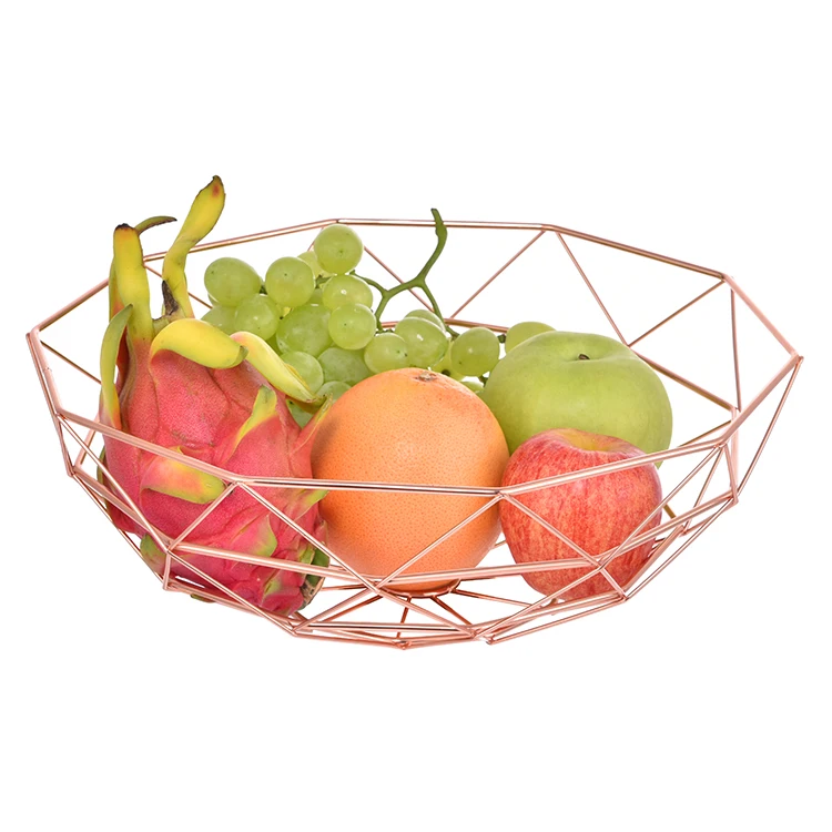Rose gold wire metal vegetable fruit basket for home and kitchen
