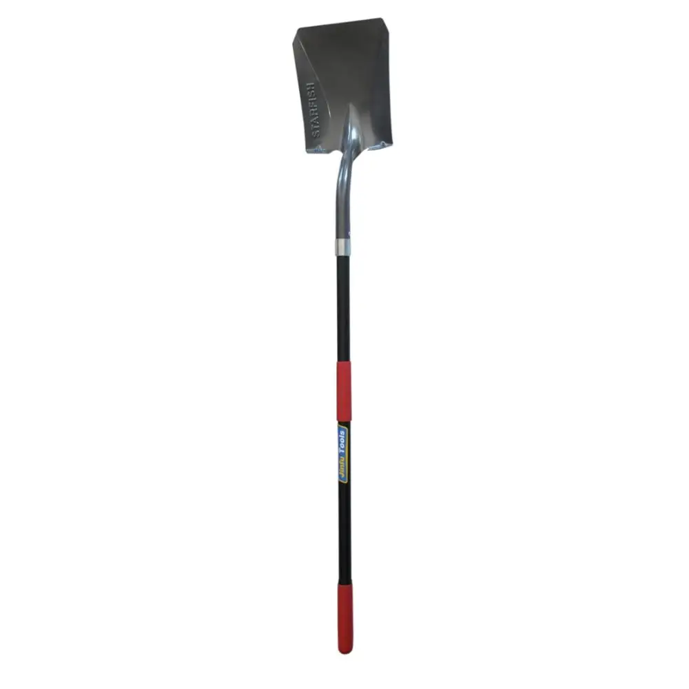 Square shovel with long fiberglass handle