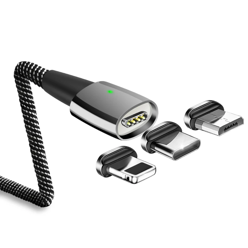 SOSLPAI high quality magnetic usb cable zinc alloy+nylon fabric magnetic 3 in 1 usb data charger cable