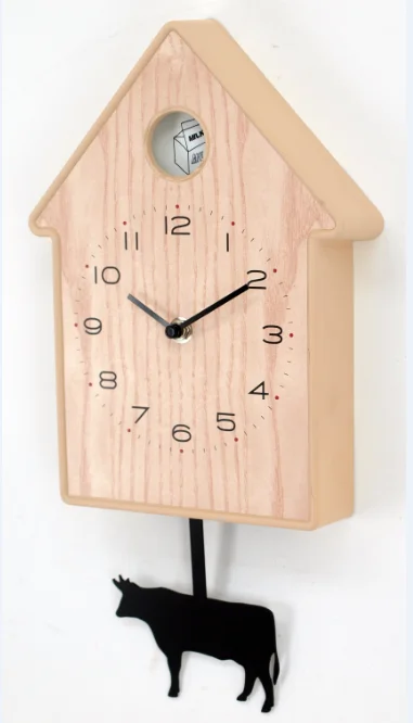 bull bird house shape industrial wall clock with pemdulum