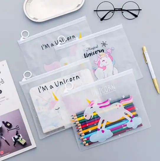 
Young girl heart pink unicorn ring zipper bag transparent pen bag lovely students creative envelope PN2690 