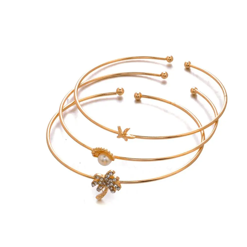 YK Cheap Price Open Bangle Marine Style Coconut Tree Shell Starfish Bracelet