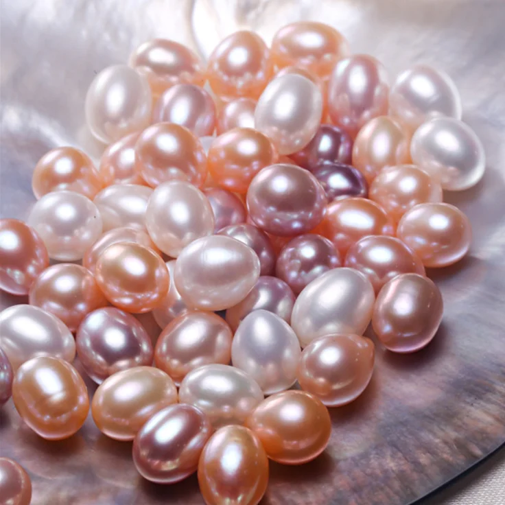 7-8mm rice oval shape 3A grade real cultured wholesale natural freshwater loose teardrop pearl beads bulk