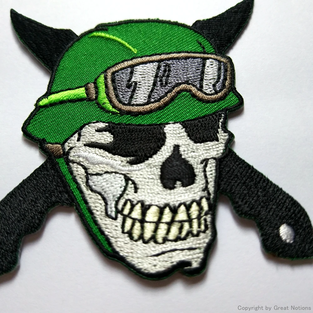 
Custom heat seal embroidered patches embroidery MC skull patch for jacket 