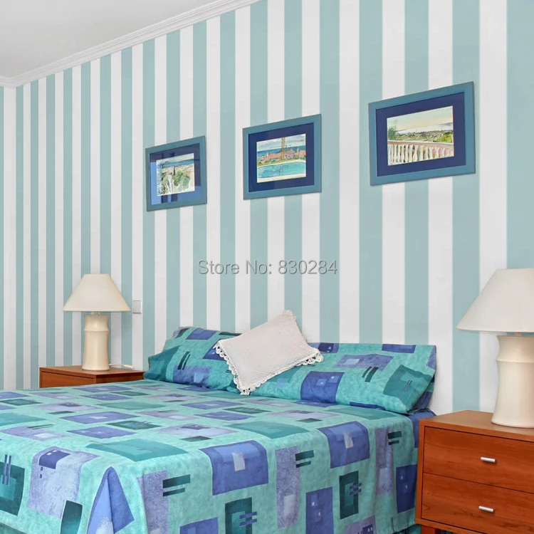 Stripe Wallpaper Roll White Striped Wall Paper Modern Blue