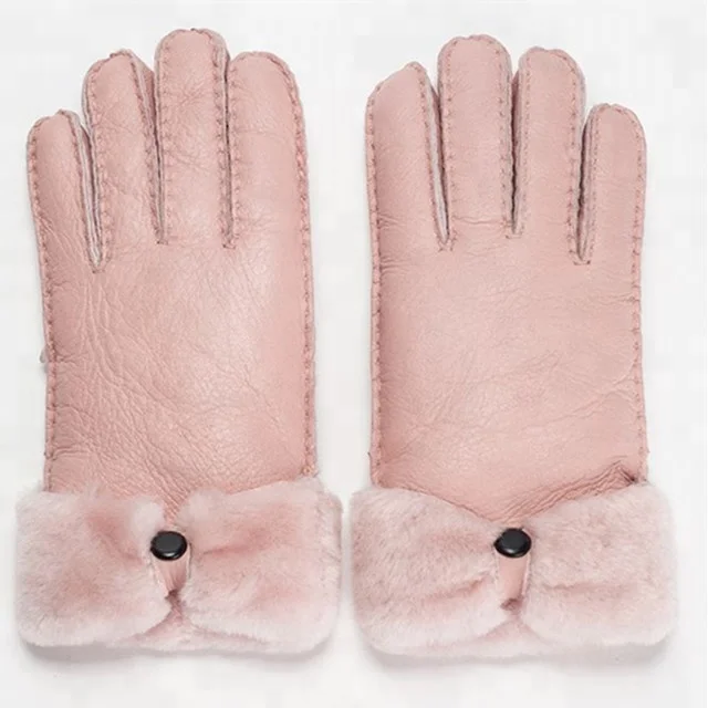 Genuine Fur Gloves Women Sheepskin Mittens Real Fur Sheep Leather Gloves Winter Solid Warm True Sheepskin Gloves for Women Gifts