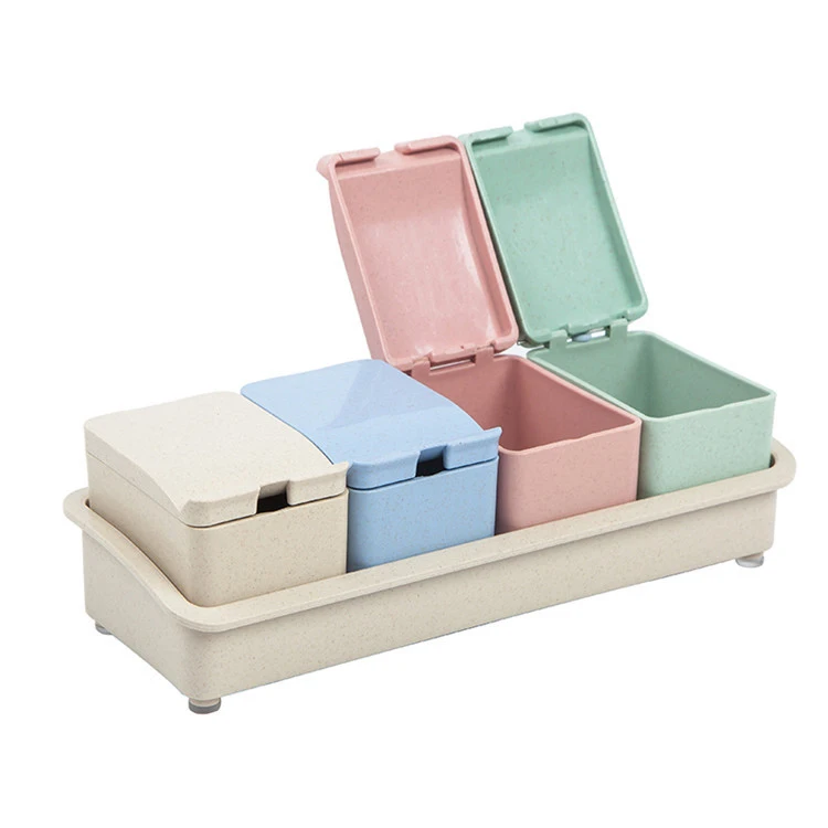 Online Shop New Products Kitchen Accessories Set Wheat Fiber Cooking Tool 4pcs Colors Condinent Container Salt Seasoning Box