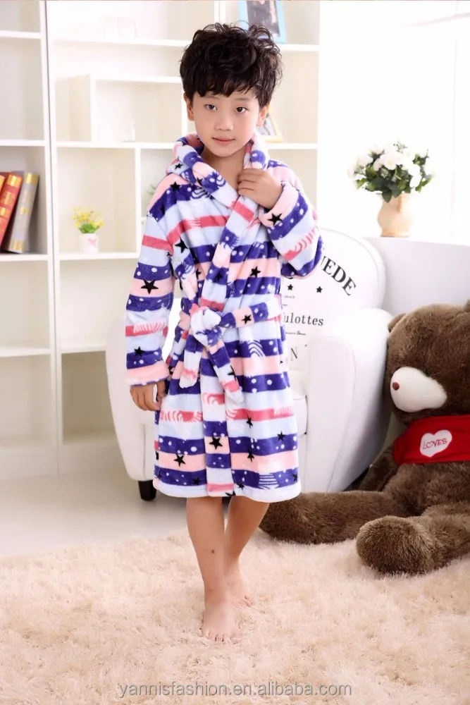 
fashion children bathrobes 6-12 years children bathrobes carol fleece winter robes Kids Hooded Bath Pajamas 