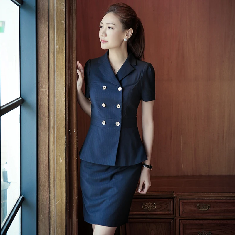 Guangzhou Office Suit Supplier OEM Design Strip Skirt Business Ladies Formal Hotel Reception Skirt Suit Working Wear