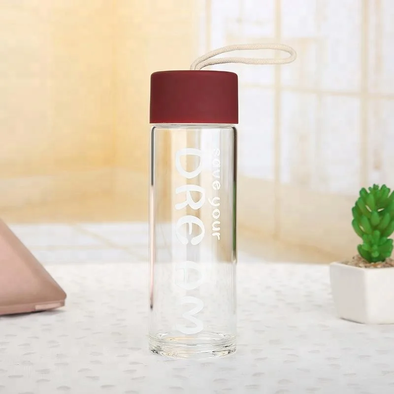 
glass beverage bottles / Borosilicate glass water bottle / Cup with silicone sleeve 