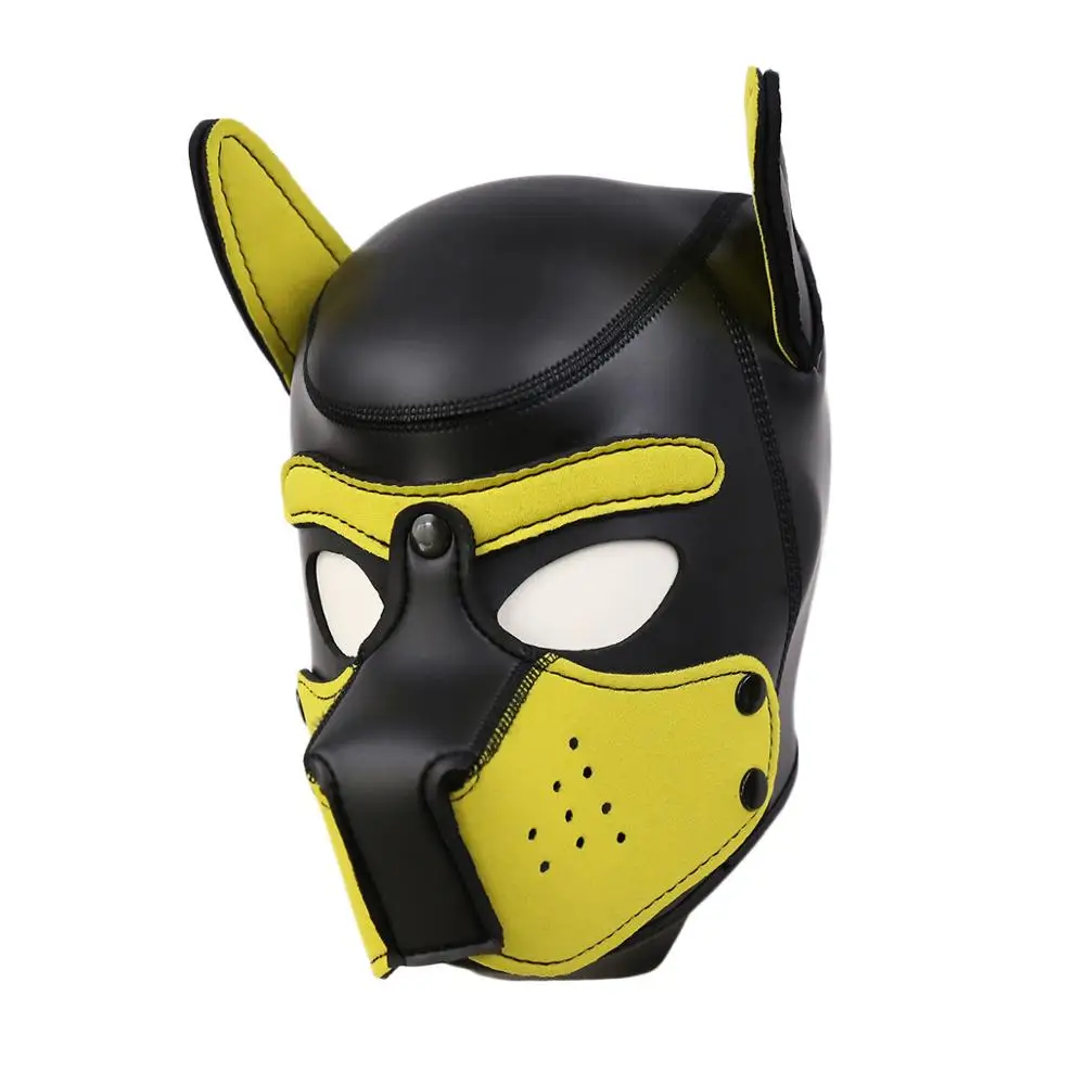 Fashion Padded Latex Rubber Role Play Dog Mask Puppy Cosplay Full Head with Ears 4 Color