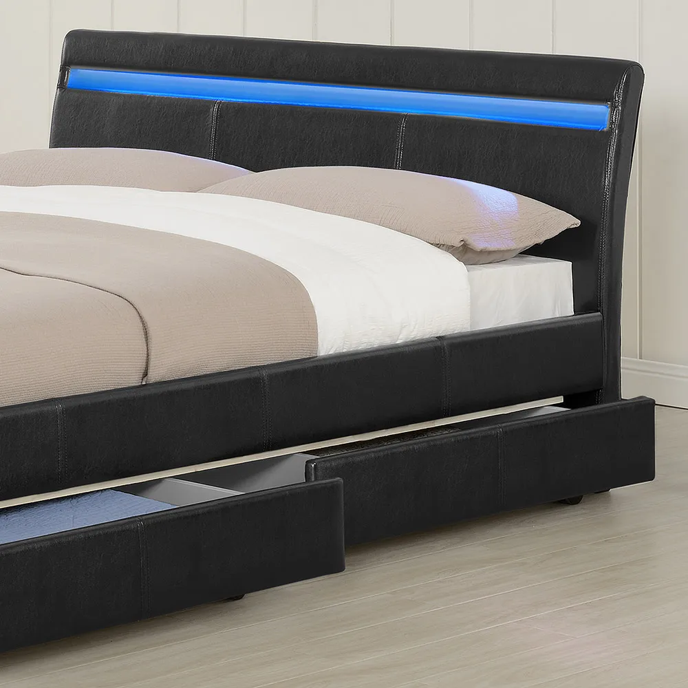 Черная светодиодная подсветка из искусственной кожи с 4 выдвижными ящиками