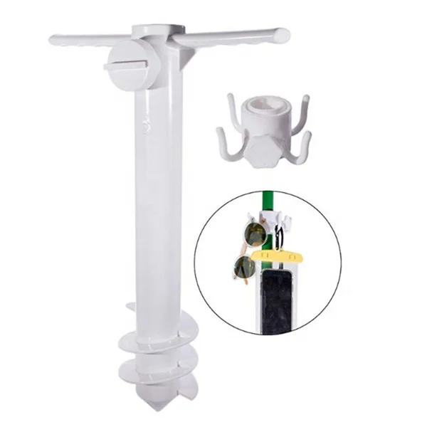 Beach Umbrella Anchor Sand Grabber Heavy Duty Screw Auger | One Size Fits All | Comes with Umbrella Hook, White