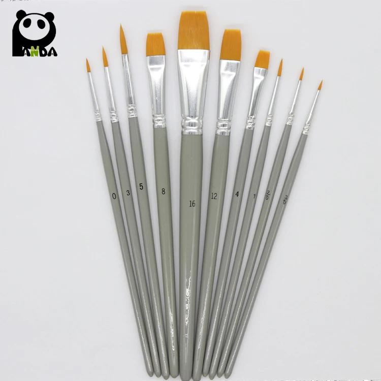 10 pcs grey handle professional astist brush with nylon hair Wholesale Promotional Artist  in stock