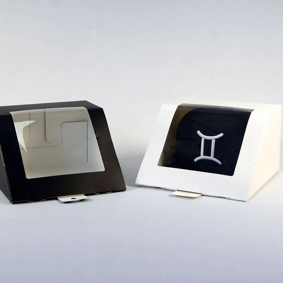 Custom Logo Square Kraft Paper Baseball Cap Packaging Box With PVC Window