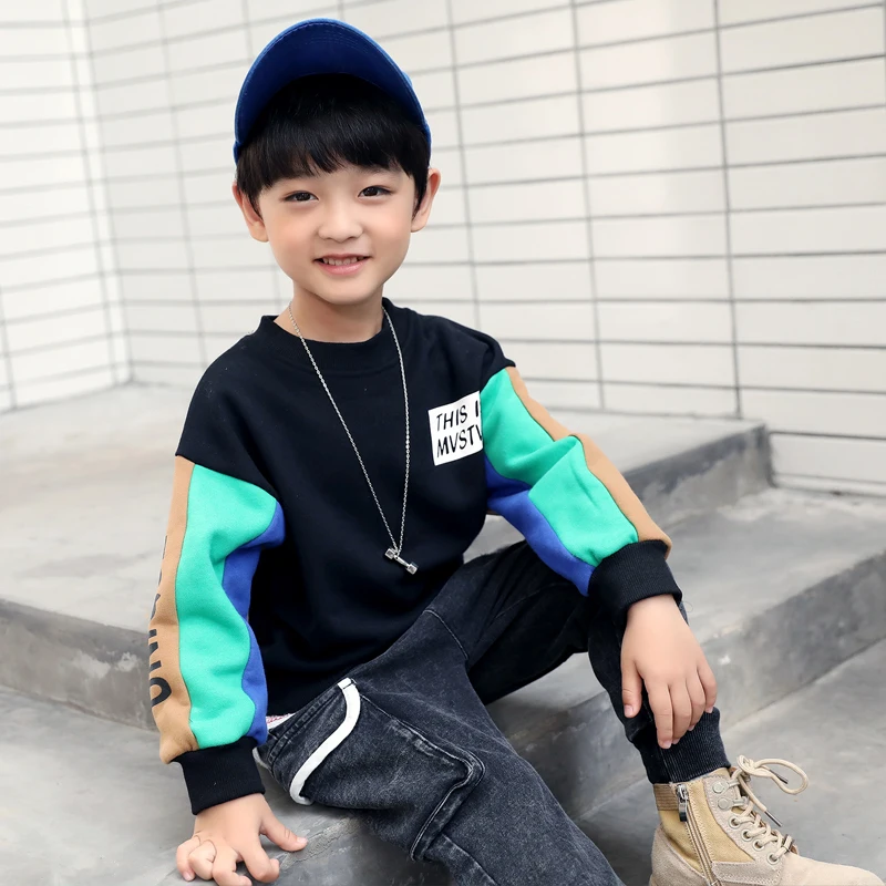 
DRSY1810BD22 Boy pullover winter sweatshirt without hood casual plain sweatshirt for kids 