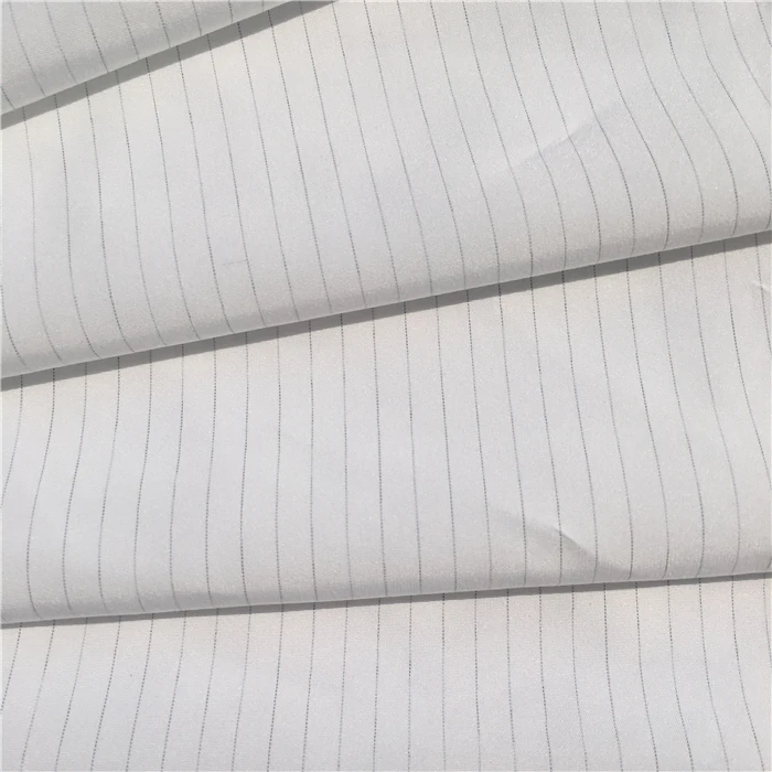 High Density 5MM Stripe Anti-static And No-dust Clothing 75D*160D Polyester Plain Conductive Pongee Fabric