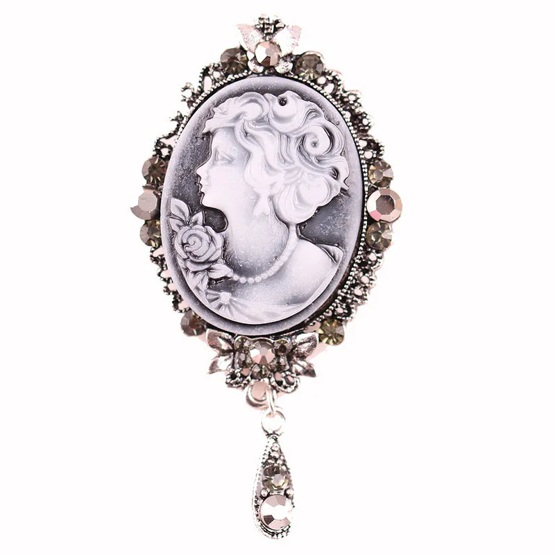 RH-23 Crystal Jewelry Classic Pendant Antique Beauty Head Cameo Brooch