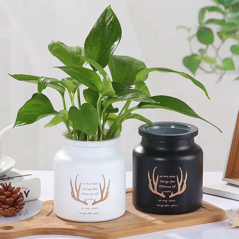 
High quality glass vase matte modern cute matte round white black cylinder vase glass home outdoor 