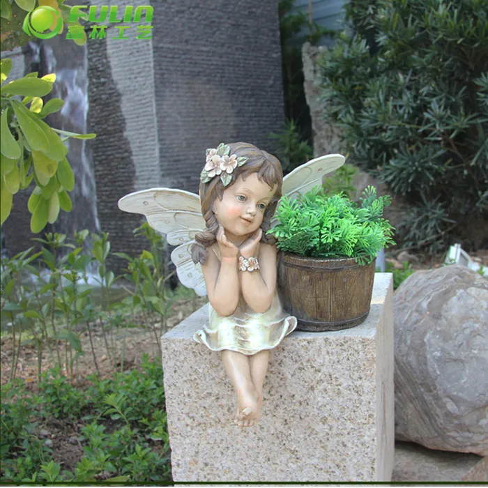 resin garden ornament fairy statue orchid flower pot