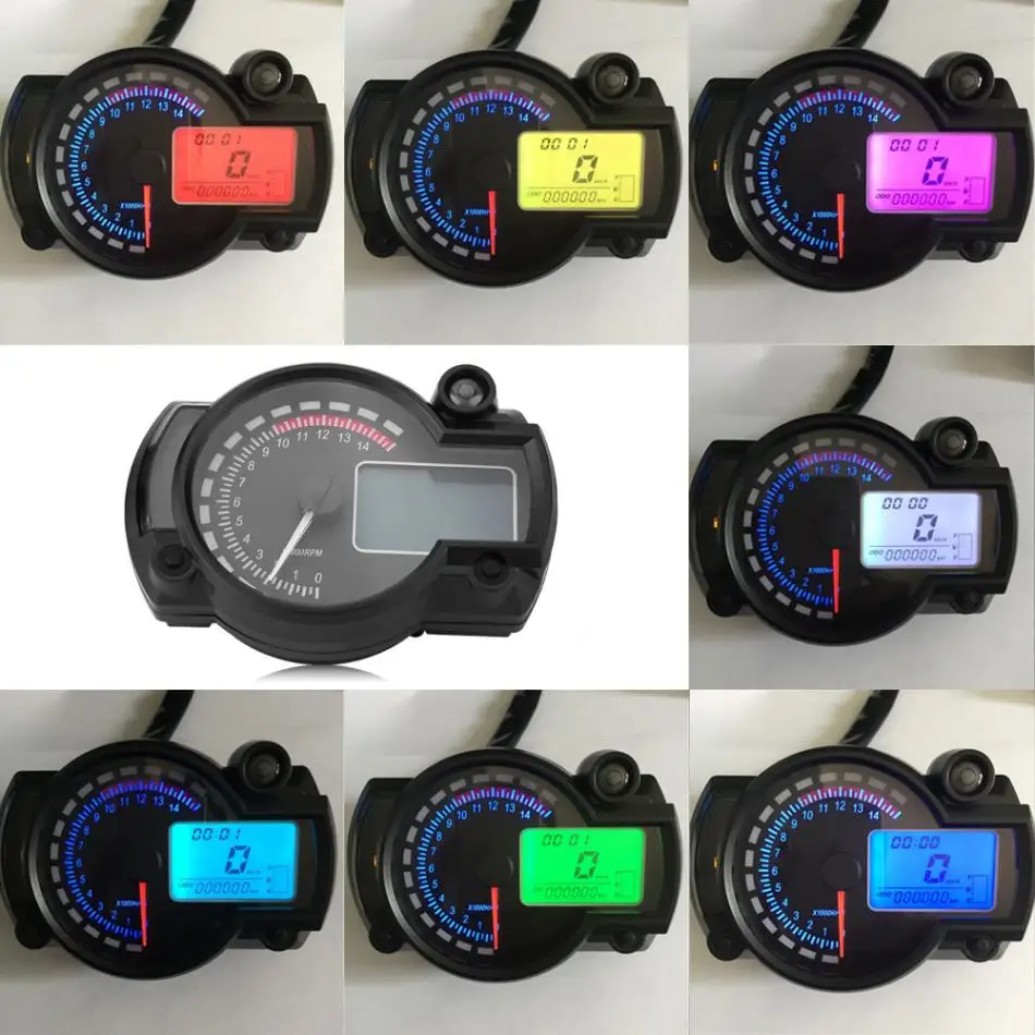 Motorcycle Digital Colorful LCD Speedometer Odometer Tachometer W/ Speed Sensor 7 Color Display Oil Level Meter Accessories