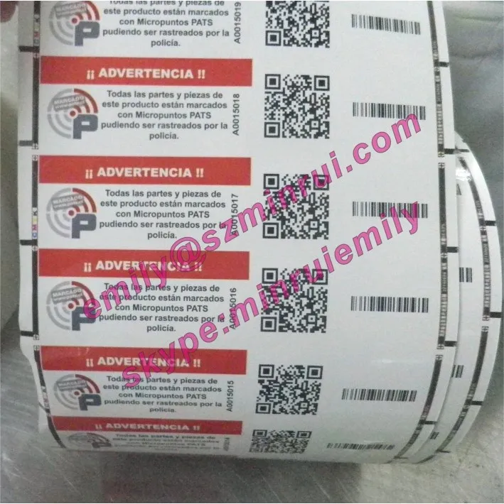 QR code security sticker printing manufacturer, anti-theft destructible barcode and QR code asset labels in rolls